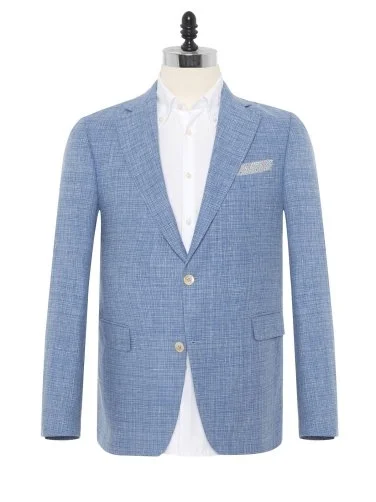 Carl Gross Blue Guabello Wool Linen Sharp Fit Men's Jacket - 1