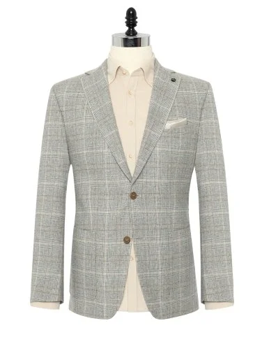 Carl Gross Grey Beige Plaid Wool Jacket - 1