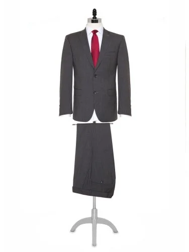 Carl Gross Gray Marzotto Filafil Texture Wool Modern Fit Suit - 1