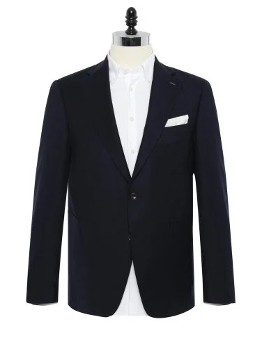 Carl Gross Navy Blue 14.5 Micron Wool Silk Exclusive Men's Jacket - 1
