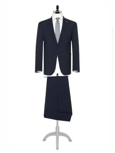 Carl Gross Navy Blue Micro Patterned Wool Organic Certified Suit - 1