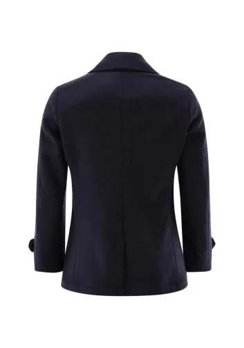 Carl Gross Navy Blue Textured Wool Double Breasted Men's Coat - 2