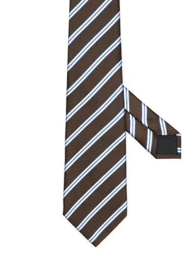 Cerruti Brown, White, Blue Striped Jacquard Silk Tie - 1