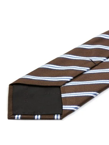 Cerruti Brown, White, Blue Striped Jacquard Silk Tie - 2