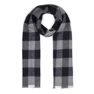 Cerruti Navy Blue Gray Checked Wool Scarf - 1