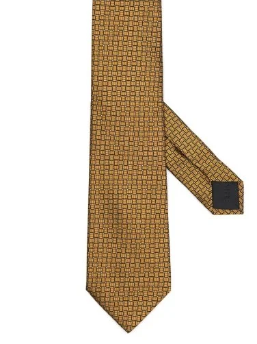 Cerruti Yellow, White Diamond Patterned Jacquard Silk Tie - 1