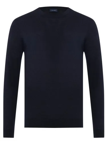 Germirli Navy Blue Merino Wool Sweater with Crew Neck - 1