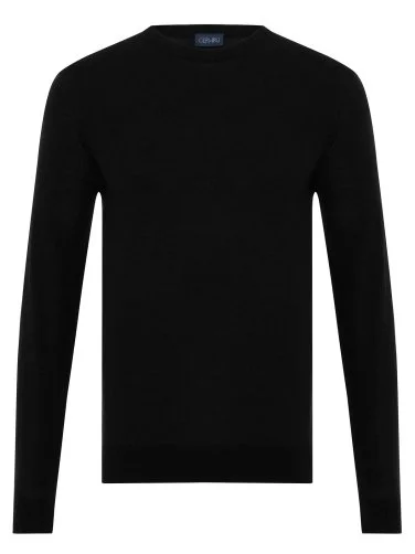 Germirli Crew Neck Regular Fit Black Extra Fine Merino Knitwear - 1
