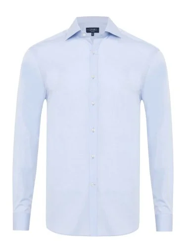 Blue Italian Collar Tailor Fit Cotton Exclusive Shirt with Germirli - 1