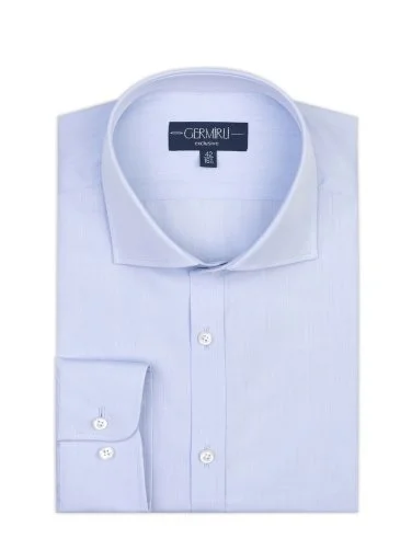 Blue Italian Collar Tailor Fit Cotton Exclusive Shirt with Germirli - 2