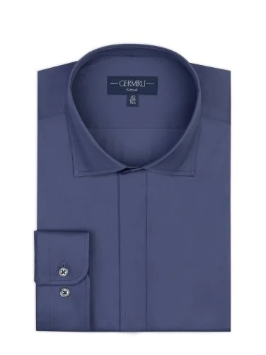Germirli Azur Blue Hidden Placket Classic Collar Tailor Fit Cotton Elastane Shirt - 1