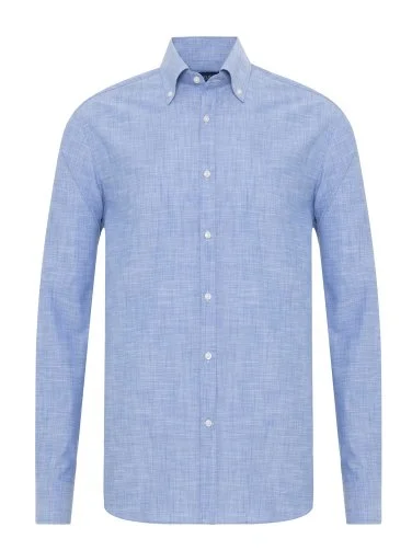 Germirli Blue Albiate Button-Down Collar Tailor Fit Thin Cotton Shirt - 1