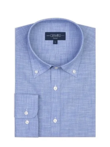 Germirli Blue Albiate Button-Down Collar Tailor Fit Thin Cotton Shirt - 2