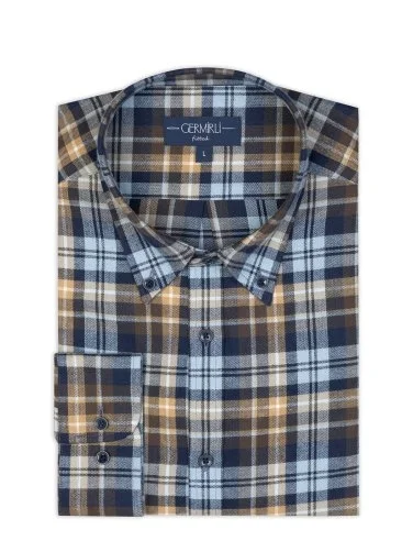 Germirli Blue Coffee Flannel Plaid Albiate Button-down Collar Tailor Fit Cotton Lumberjack Shirt - 2