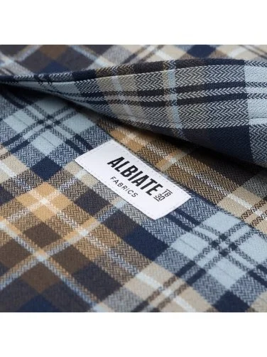 Germirli Blue Coffee Flannel Plaid Albiate Button-down Collar Tailor Fit Cotton Lumberjack Shirt - 4