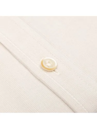 Germirli Cream Color Thin Velvet Albini Button-down Collar Tailor Fit Pure Cotton Shirt - 3
