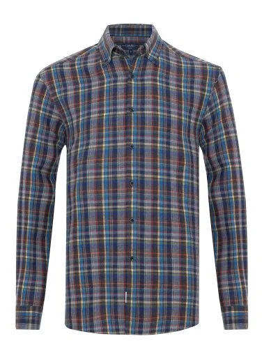 Multicolored Plaid Thomas Mason Flannel Button-down Collar Tailor Fit Wool Shirt with Germirli - 1