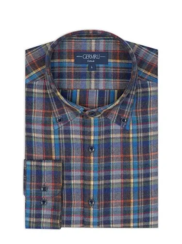Multicolored Plaid Thomas Mason Flannel Button-down Collar Tailor Fit Wool Shirt with Germirli - 2
