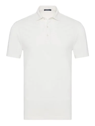 Germirli Off White Piquet Shirt Collar Regular Fit Mercerized Cotton Silk T-Shirt - 1