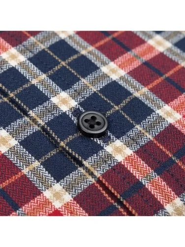Red Navy Flannel Plaid Albiate Button-Down Collar Tailor Fit Cotton Lumberjack Shirt with Germirli - 3