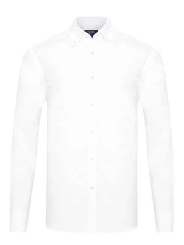 Germirli White Albiate Button-Down Collar Tailor Fit Thin Cotton Shirt - 1