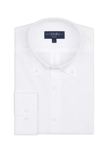 Germirli White Albiate Button-Down Collar Tailor Fit Thin Cotton Shirt - 2