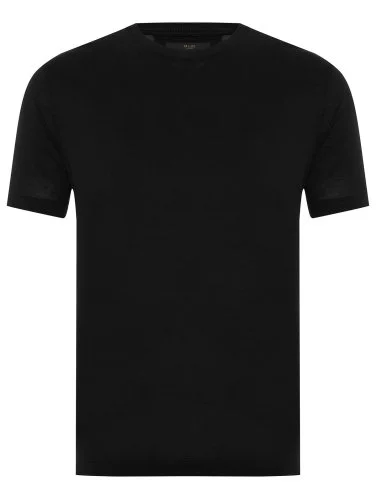 Gallus Black Knitted Crew Neck Mercerized Regular Fit T-Shirt - 1