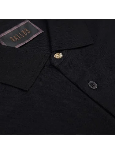 Gallus Black Polo Collar Pique Cotton Regular Fit T-Shirt - 3