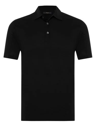 Gallus Black Shirt Collar Mercerized Regular Fit T-Shirt - 1