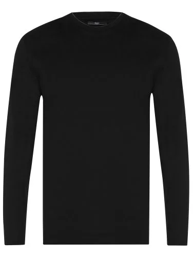 Gallus Black Slim Fit Knitted Crew Neck Cotton Long Sleeve T-Shirt - 1