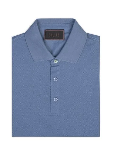 Gallus Blue Polo Collar Pique Cotton Regular Fit T-Shirt - 2