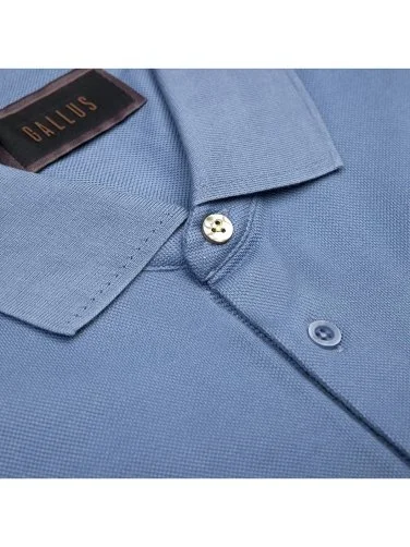 Gallus Blue Polo Collar Pique Cotton Regular Fit T-Shirt - 3