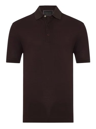Gallus Brown Polo Collar Pique Cotton Regular Fit T-Shirt - 1