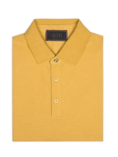 Gallus Mustard Polo Collar Pique Cotton Regular Fit T-Shirt - 2