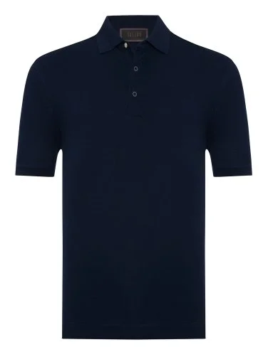 Gallus Navy Blue Polo Collar Pique Cotton Regular Fit T-Shirt - 1