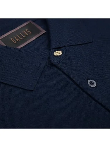 Gallus Navy Blue Polo Collar Pique Cotton Regular Fit T-Shirt - 3