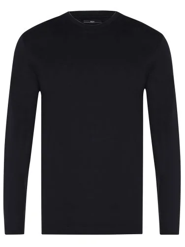Gallus Navy Blue Slim Fit Knitted Crew Neck Cotton Long Sleeve T-Shirt - 1