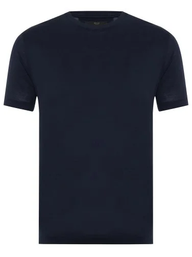 Gallus Navy Blue Knitted Crew Neck Mercerized Regular Fit T-Shirt - 1