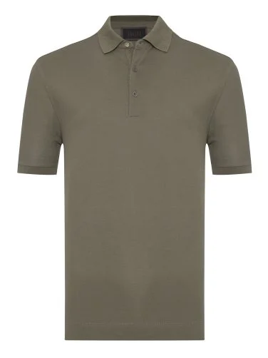 Gallus Olive Green Polo Collar Pique Cotton Regular Fit T-Shirt - 1