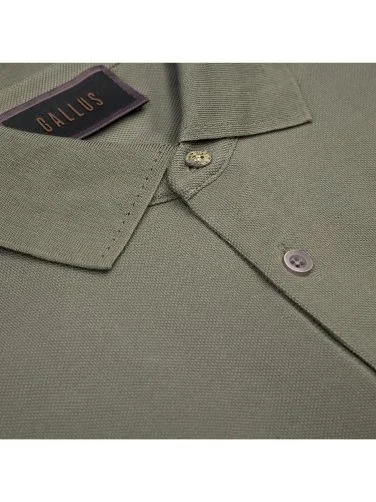 Gallus Olive Green Polo Collar Pique Cotton Regular Fit T-Shirt - 3