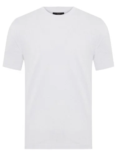 Gallus White Knitted Crew Neck Mercerized Regular Fit T-Shirt - 1
