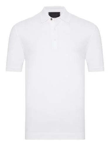 Gallus White Polo Collar Pique Cotton Regular Fit T-Shirt - 1