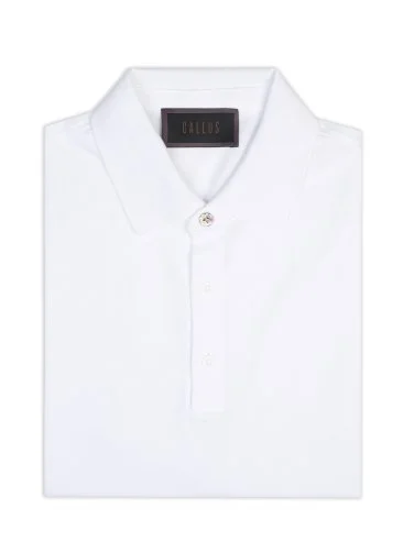 Gallus White Polo Collar Pique Cotton Regular Fit T-Shirt - 2