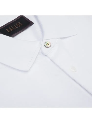 Gallus White Polo Collar Pique Cotton Regular Fit T-Shirt - 3