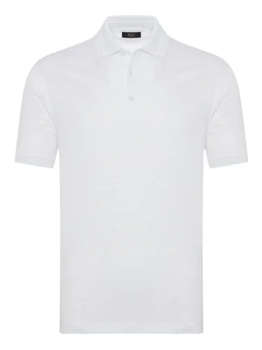Gallus White Textured Polo Neck Regular Fit T-Shirt - 1