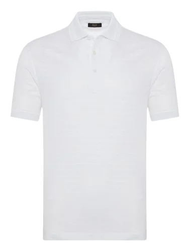 Gallus White Textured Polo Neck Regular Fit T-Shirt - 1
