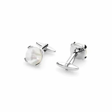 Round Cufflinks with Germirli Mother of Pearl Stone Mount - 1