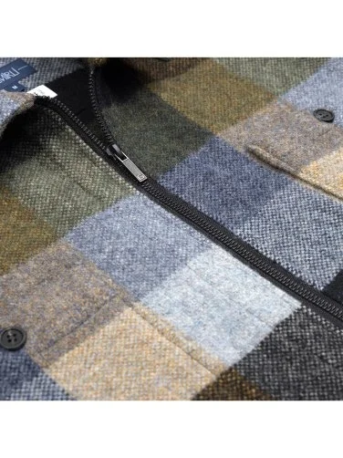 Germirli Albiate Colorblock Cold Plaid Wool Utility Jacket Shirt - 2