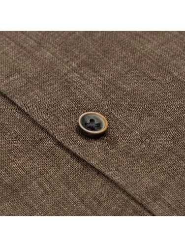 Germirli Albini Brown Button-down Collar Tailor Fit Delave Linen Shirt - 3