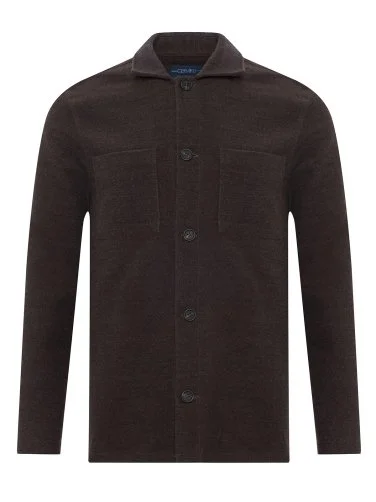 Germirli Albini Brown Green Color Double Layer Pocket Cotton Wool Jacket Shirt - 2